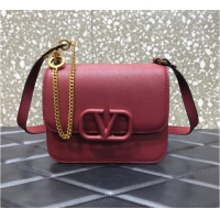 Good Looking VALENTINO GARAVANI Stud Sign Grained Calfskin Shoulder Bag 0808 Burgundy