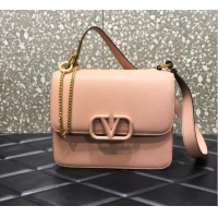 Famous Brand VALENTINO GARAVANI Stud Sign Grained Calfskin Shoulder Bag 0809 pink