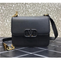 Top Quality VALENTINO GARAVANI Stud Sign Grained Calfskin Shoulder Bag 0809 black