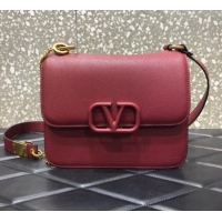 Shop Grade VALENTINO GARAVANI Stud Sign Grained Calfskin Shoulder Bag 0809 Burgundy