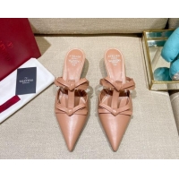 Classic Hot Valentino Lambskin Bow Mules 021684 Pink