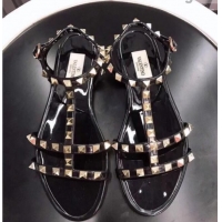 Duplicate Valentino PVC Stud Flat Sandals 021685 Black