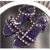 Sumptuous Valentino PVC Stud Flat Sandals 021685 Navy Blue