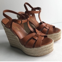 Top Grade Saint Laurent Lambskin Espadrille Platform Sandals Y71331 Brown