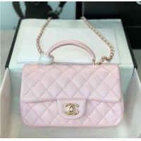 Low Cost CHANEL mini flap bag with top handle AS2431 light pink