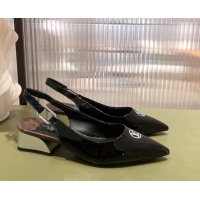 Grade Quality Louis Vuitton Magnetic Slingback Pump 3.5cm in Glazed Calf Leather Black 021631