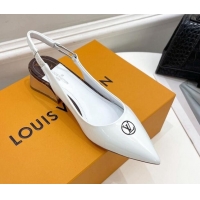 Top Grade Louis Vuitton Magnetic Slingback Pump 3.5cm in Patent Calf Leather White 021635