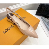 Pretty Style Louis Vuitton Magnetic Slingback Pump 3.5cm in Patent Calf Leather Nude 021636