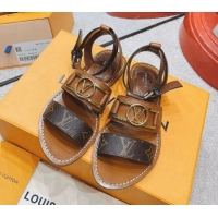 Luxury Discount Louis Vuitton Academy Flat Sandals Brown 030726