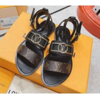 Luxury Louis Vuitton Academy Flat Sandals Black 030727