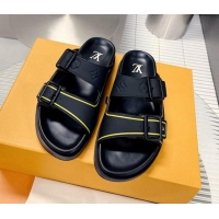 Sumptuous Louis Vuitton Men's LV Trainer Flat Slide Sandals Black 030775