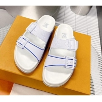 Stylish Louis Vuitton Men's LV Trainer Flat Slide Sandals White 030776