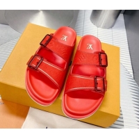 Perfect Louis Vuitton Men's LV Trainer Flat Slide Sandals Red 030777