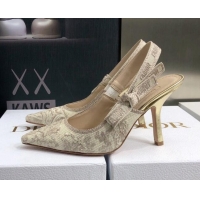 Luxury Dior J'Adior Slingback Pumps 9.5cm in Quake Oblique Embroidery Beige 021585