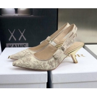 Top Grade Dior J'Adior Slingback Pumps 6.5cm in Quake Oblique Embroidery Beige 021586