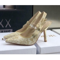 Luxury Discount Dior J'Adior Slingback Pumps 9.5cm in Quake Oblique Embroidery White/Gold 021588