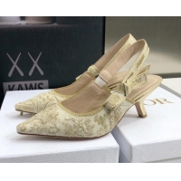 Luxury Dior J'Adior Slingback Pumps 6.5cm in Quake Oblique Embroidery White/Gold 021589