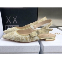 Cheap Price Dior J'Adior Slingback Ballerina Flat in Quake Oblique Embroidery White/Gold 021590