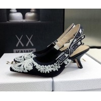 Good Product Dior J'Adior Slingback Pumps 6.5cm in Deep Blue and White Cornely-Effect Embroidery 021907