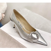 Inexpensieve Jimmy Choo Love Buckle Leather Pumps 6.5/8.5cm Silver 021963