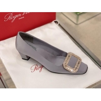 Sophisticated Roger Vivier Satin Crystal Buckle Pumps 4.5cm Grey 022107