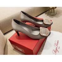 Classic Hot Roger Vivier Satin Crystal Buckle Pumps 6.5cm Grey 022111