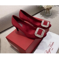 Stylish Roger Vivier Satin Crystal Buckle Pumps 6.5cm Burgundy 022113