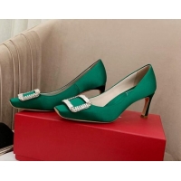 Low Price Roger Vivier Satin Crystal Buckle Pumps 7cm Green 022116