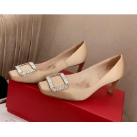 Top Grade Roger Vivier Satin Crystal Buckle Pumps 7cm Beige 022117