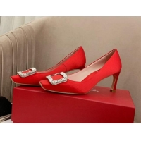 Luxury Roger Vivier Satin Crystal Buckle Pumps 7cm Red 022118