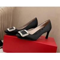 Good Looking Roger Vivier Satin Crystal Buckle Pumps 7cm Black 022119