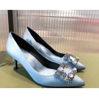 Top Grade Roger Vivier Satin Crystal Buckle Pumps 6.5cm Blue 022122