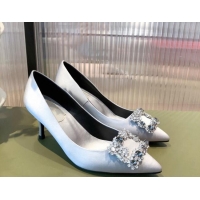 Feminine Roger Vivier Satin Crystal Buckle Pumps 6.5cm Light Blue 022124