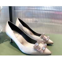 Good Looking Roger Vivier Satin Crystal Buckle Pumps 6.5cm Nude Pink 022125