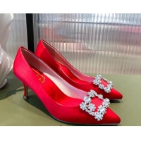 Pretty Style Roger Vivier Satin Crystal Buckle Pumps 6.5cm Red 022126