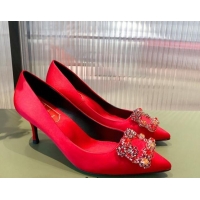 Grade Quality Roger Vivier Satin Crystal Buckle Pumps 6.5cm Red 022129