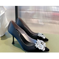 Good Quality Roger Vivier Satin Crystal Buckle Pumps 8.5cm Black 022130