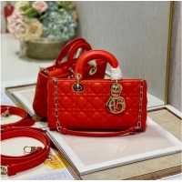 Shop Discount MEDIUM LADY DIOR BAG Cannage Lambskin C2820 red orange