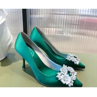 Unique Style Roger Vivier Satin Crystal Buckle Pumps 8.5cm Green 022133