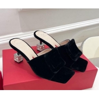 Reasonable Price Roger Vivier Velvet Cube Crystal Medium Heel Slide Sandals 7cm Black 030753