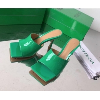 Top Design Bottega Veneta Stretch Patent Leather High Heel Slide Sandals 9cm Grass Green 021813