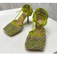 Hot Style Bottega Veneta Sparkle Stretch Crystal Mesh Sandals 9cm Kiwi Green 032108