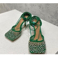 Purchase Bottega Veneta Sparkle Stretch Crystal Mesh Sandals 9cm Racing Green 032109