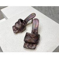 Super Quality Bottega Veneta Woven Lambskin High Heel Slide Sandals 9.5cm 032117 Iridescent/Brown