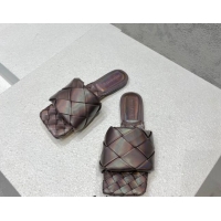 Grade Quality Bottega Veneta Woven Lambskin Flat Slide Sandals 9.5cm Iridescent/Brown 032135