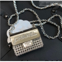 Grade Discount Chanel Metal Long Necklace/Tiny Bag AB7861 Silver/Crystal 2022