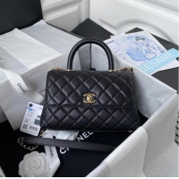 Super Quality Chanel flap bag with top handle Grained Calfskin gold-Tone Metal A92990 black