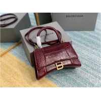 Promotional Balenciaga HOURGLASS SMALL TOP HANDLE BAG crocodile embossed calfskin B108895E Burgundy 