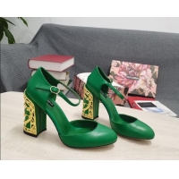 Most Popular Dolce & Gabbana Calf Leather High Heel Pumps 10.5cm with Metal Charm Green 030557