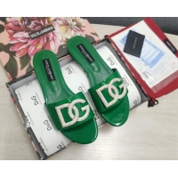 Purchase Dolce & Gabbana Patent Leather Crystal DG Flat Slide Sandals Green 030567